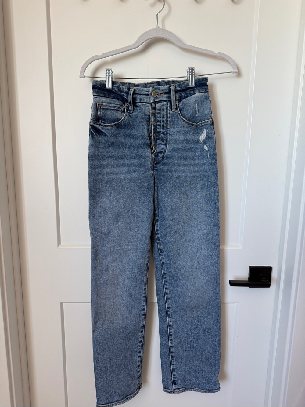 Good American High-Rise Faded Blue Straight Jeans